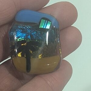 Hand Crafted artisan made fused glass landscape magnet. Stocking Stuffer